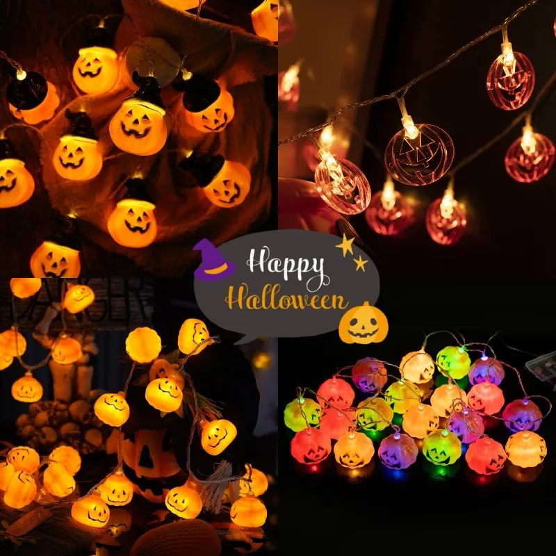 150cm 10LED Halloween LED String Lights Portable Pumpkin Ghost Skeletons Lights for Home Bar Halloween Party Decor Supplies 2023