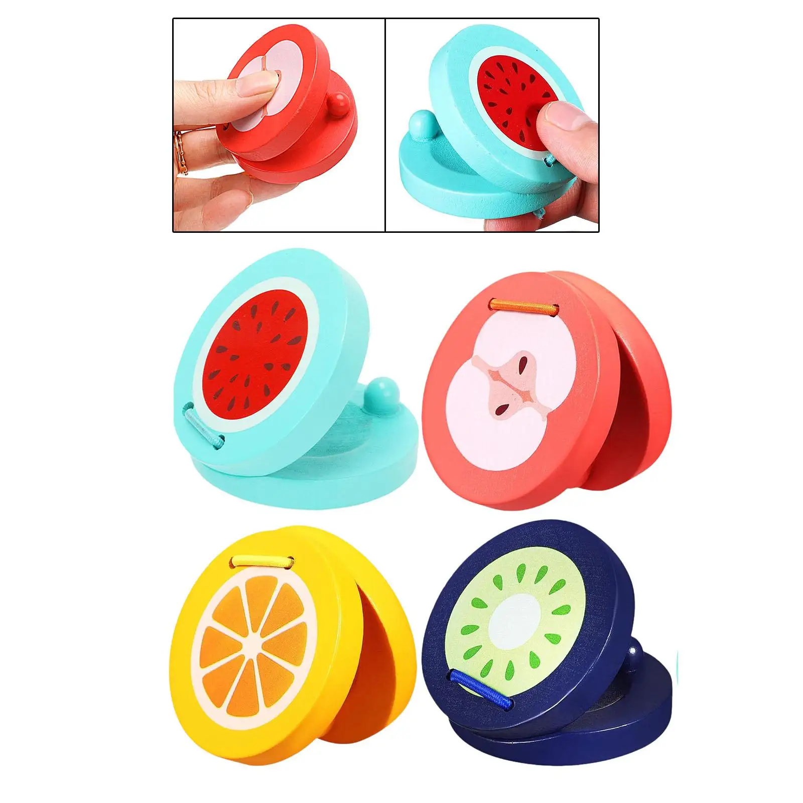 4x Finger Castanets Cartoon Fruit Castanet Teaching Aid Baby Educational Toy