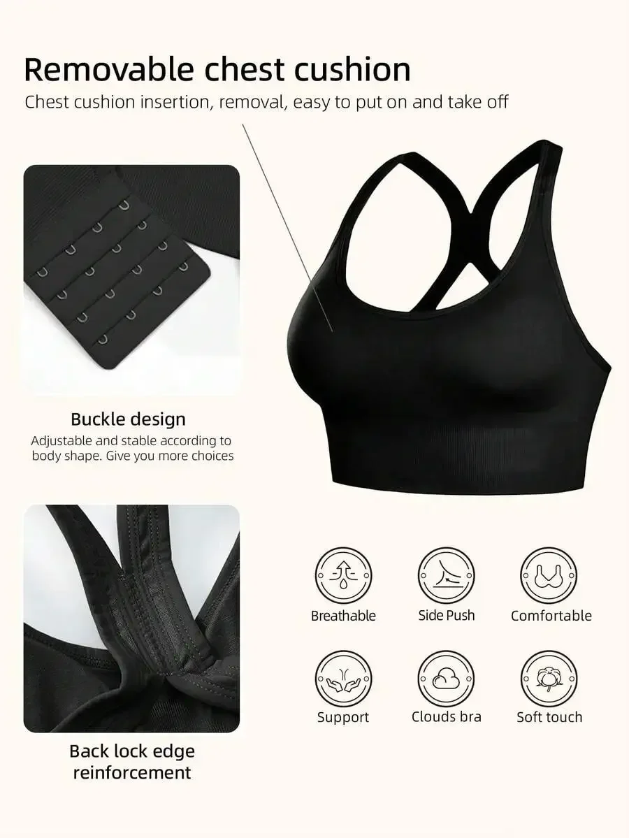 4pcs/Set Women's Seamless Shock-Absorbing Sports Bras, Lightweight & Breathable, Suitable For Yoga & Light Exercises, Beautiful