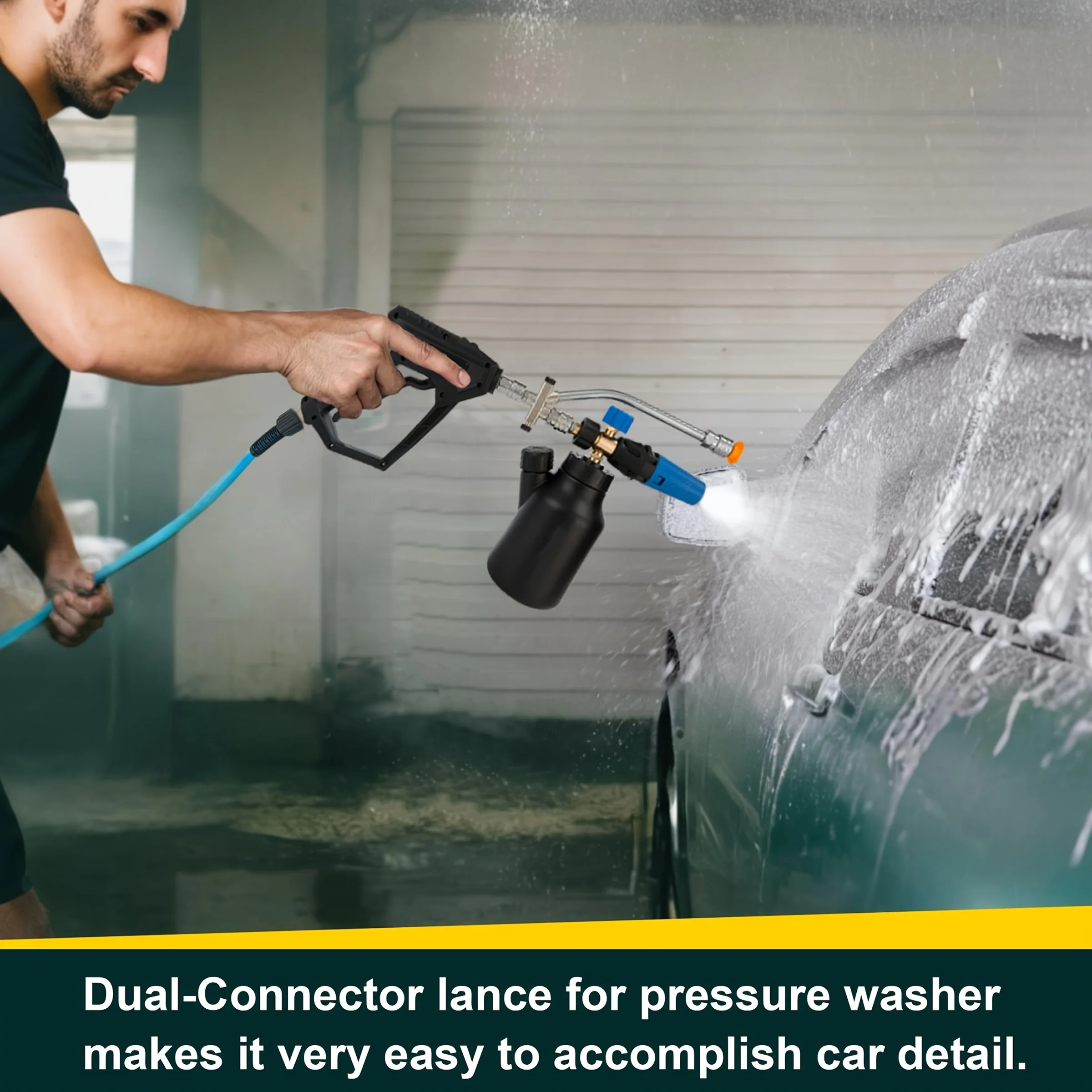 Foam Cannon Dual Connect Adapter 1/4" Quick Connect Metall-Doppelkopf für Hochdruckreiniger, passend für EU- und US-Systeme, inklusive 7 Düsen – Detail 3