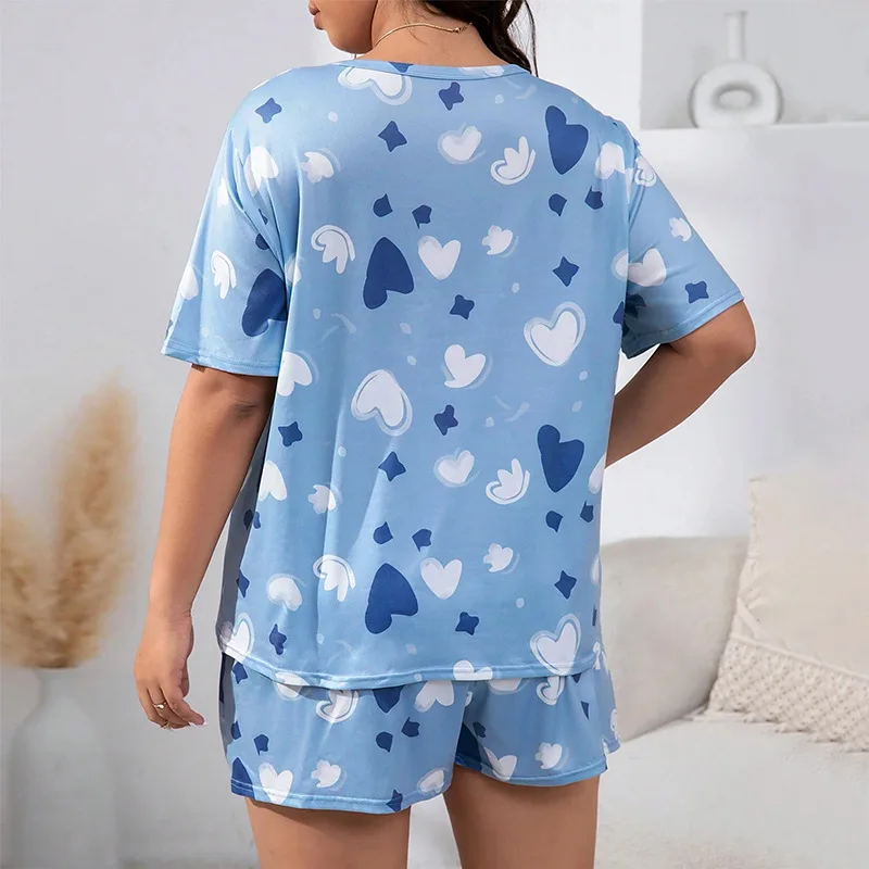 Women Pajamas Sleepwear Pajama Set Nightgowns Short Sleeve And Shorts Suit 3XL 4XL 5XL Cartoon Heart Print Casual Comfortable