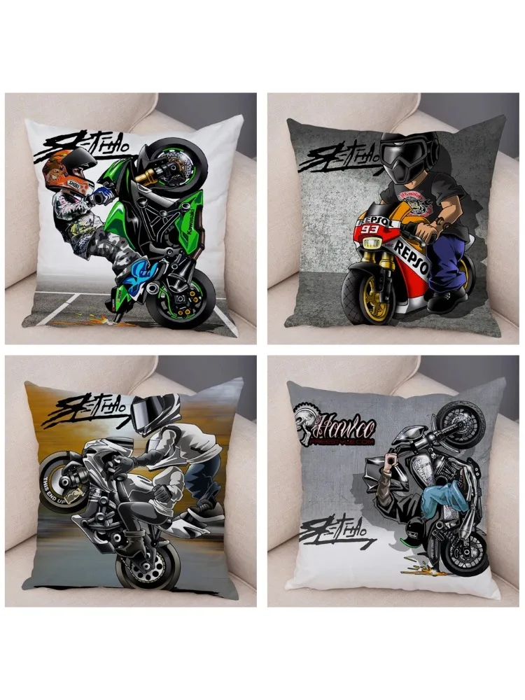 AliExpress CRLOB Extreme Sports Motorcycle Cushion Cover Decor Cartoon Colorful Mobile Bike Pillowcase Soft Plush