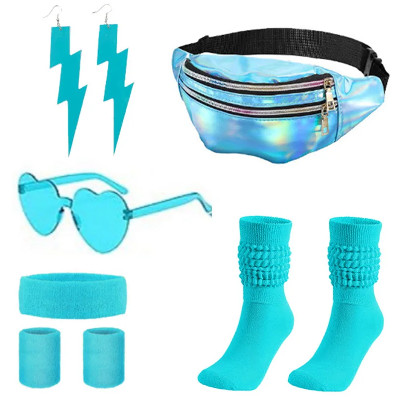 80s menina cosplay cintura bandana brincos luvas de rede fanny pacote retro 80s festa traje acessórios feminino fantasia adereços