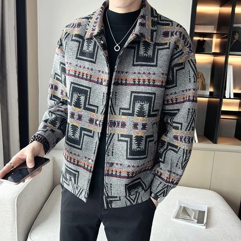 

​ Осень-зима 2025: мужское винтажное шерстяное пальто в стиле ретро, уличная куртка большого размера ​