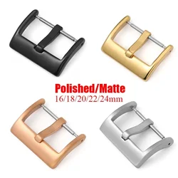 Watch Strap Metal Buckle 16 18 20 22 24mm Strap Solid Square Button Silver Black Rose Gold Stainless Steel Polished Matte Clasp