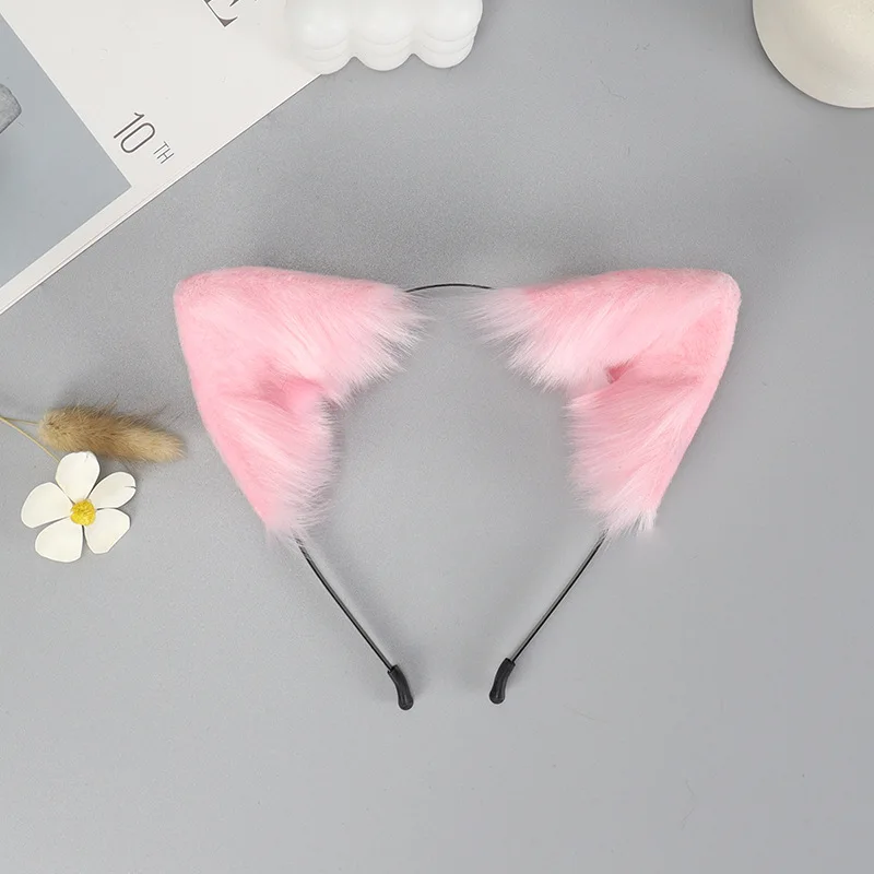 Furry Animal Cat Fox Ear Hair Hoops Party Cosplay Fur Headwear Girls Halloween Anime Pet Headbands Headwear Hair Accessories