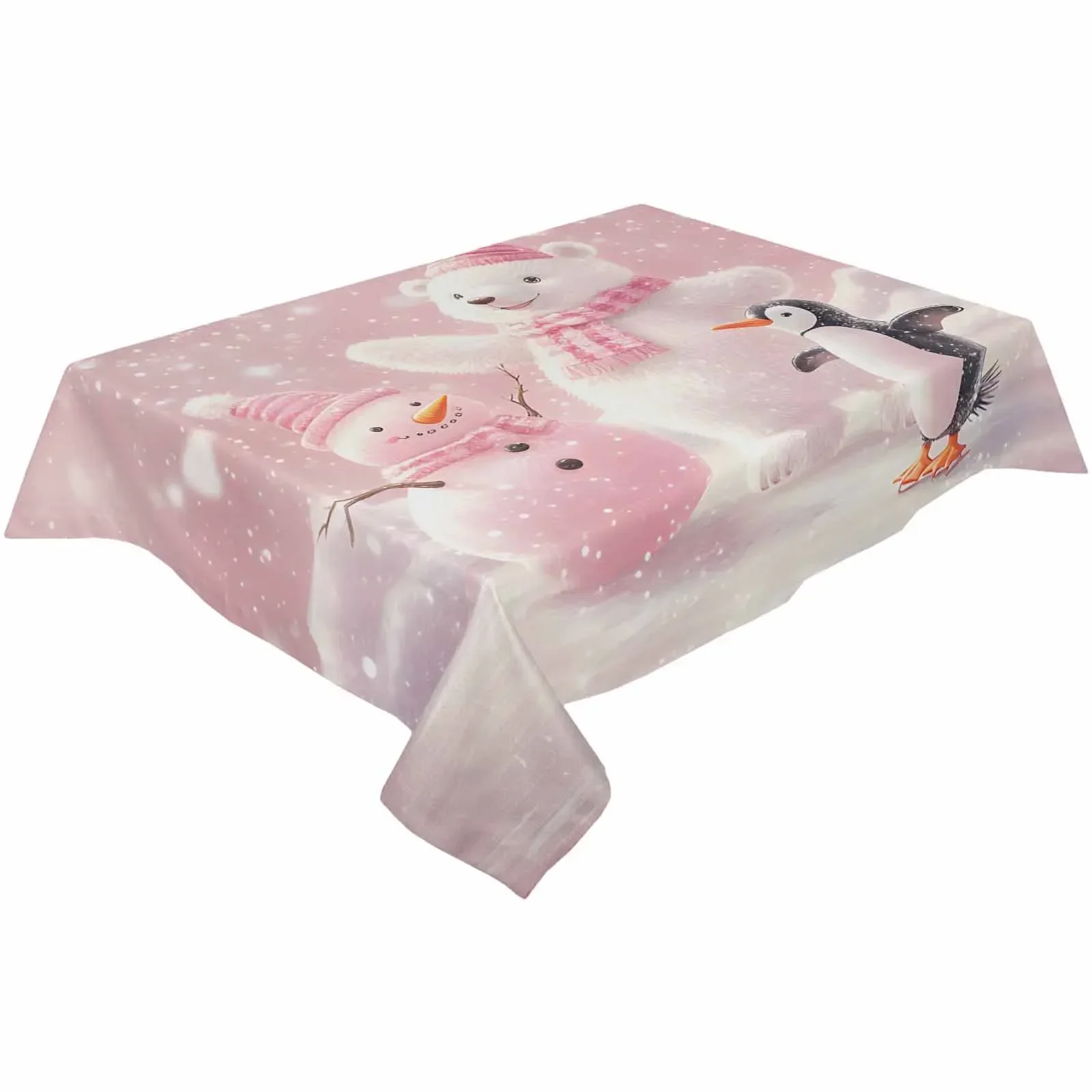 Christmas Pink White Bear Penguin Waterproof Tablecloth Party Decorations Supplies Rectangle Table Cloth Kitchen Table Decor