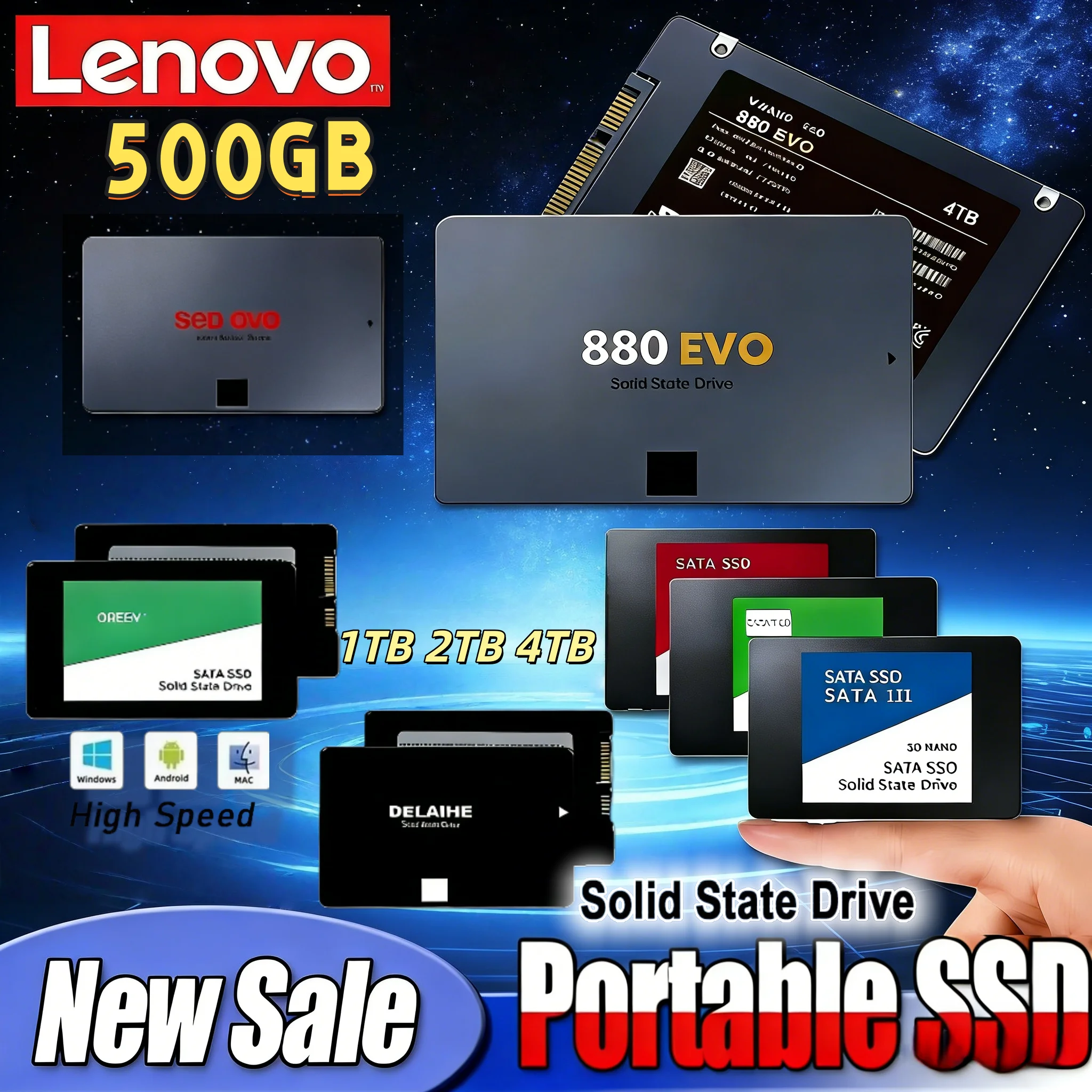 Lenovo 880 EVO SSD 500GB 1TB 2TB 4TB SATA III 2.5 Inch Internal HDD High Performance Solid State Drive For Laptop PC Desktop