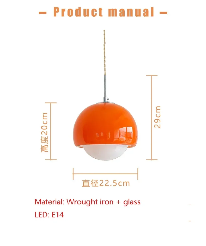 Lustre Medieval Laranja Vidro, Simples e Moderno, Estudo Lâmpadas, Bedside Bedroom, Moderno