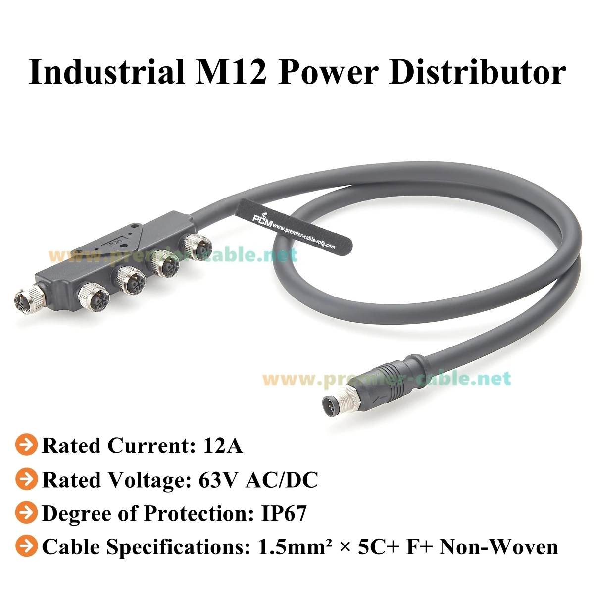Industrial M12 5Pin L-Coded Junction Box With Power Cable IP67 Power Distributor Splitter for Profinet Switch EtherCAT Robotics
