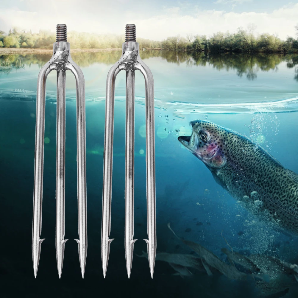 2pcs Stainless Steel 3 Prongs Gig Gaff Hook Barb Fish Spear for Outdoor Fishing Tackle Fishing 3 Prongs