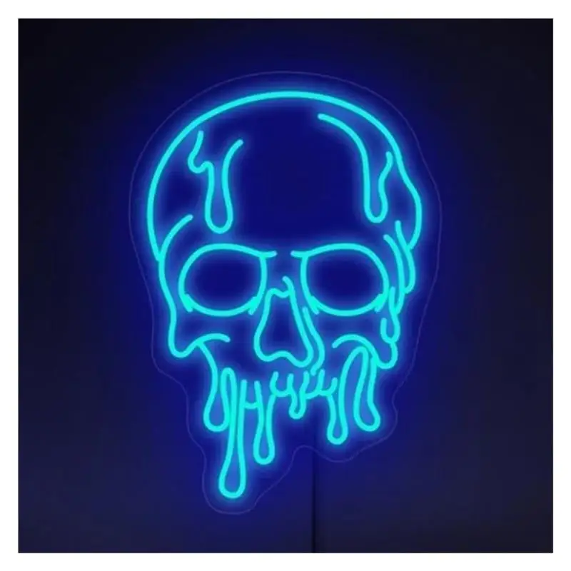 Skull Neon Sign Melting Dripping USB Powered Adjustable Brightness Light For Club Bistro Party Wall Art Decor 41.8cmx31.8cm