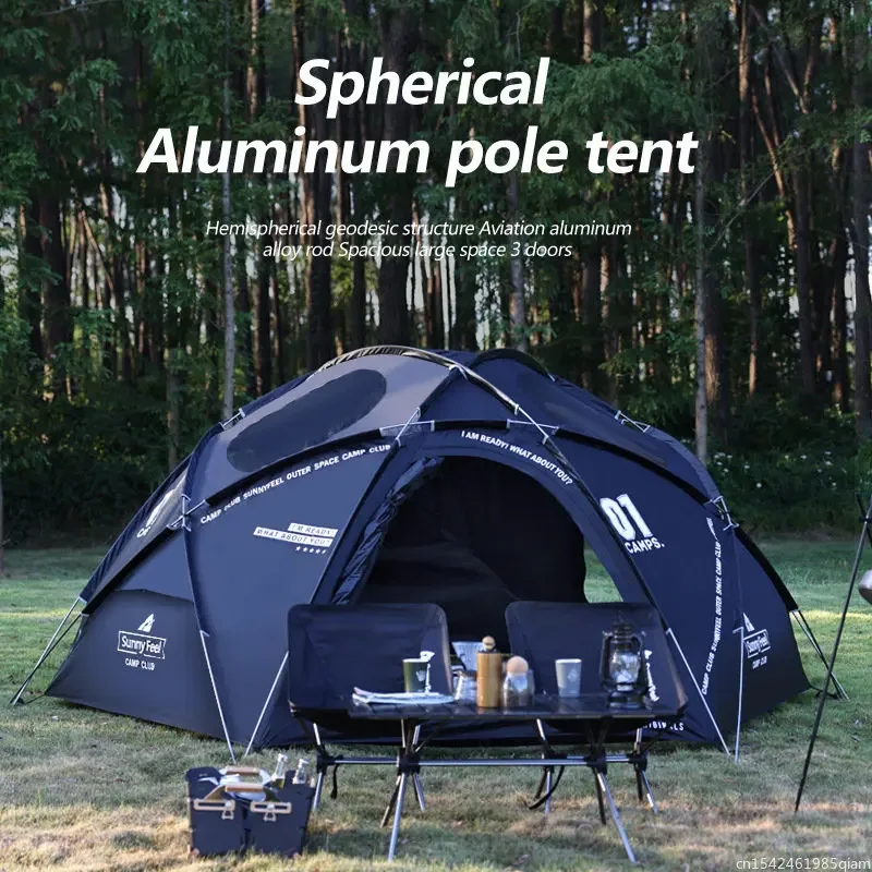 Outdoor Camping Blackout Hemispherical Tent Aluminum Pole Camping Round Rain Proof Sunscreen Tent Dome Tent Light Oxford Cloth