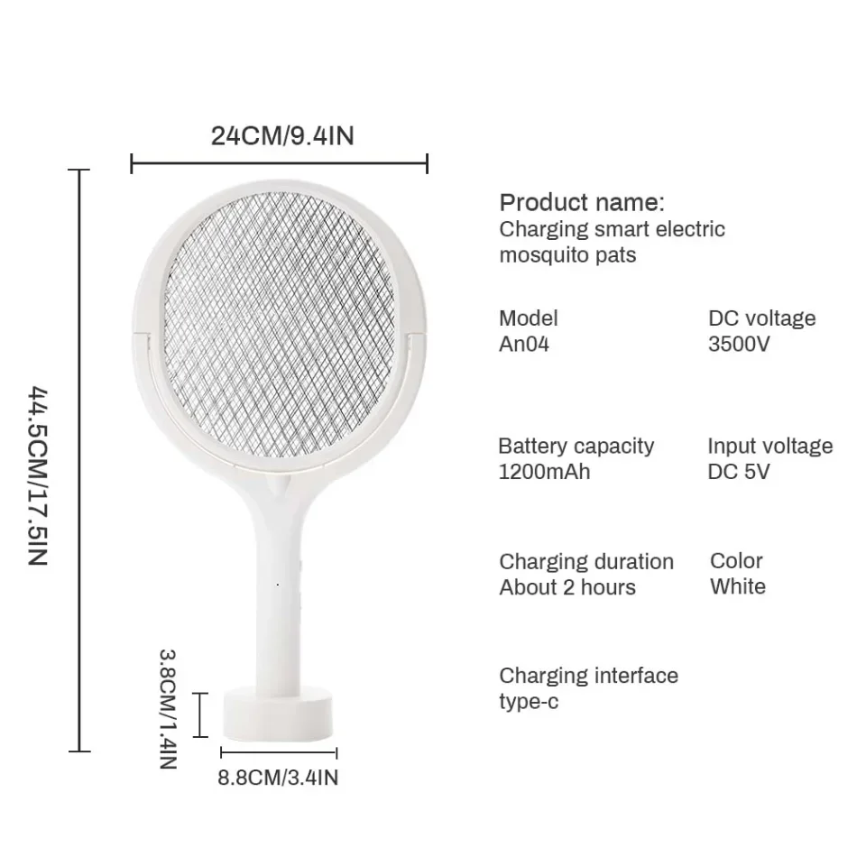 5 IN 1 Electric Mosquito Racket Swatter 3500V USB Rechargeable Mosquito Killer Lamp Racket Adjustable Bug Zapper Fly Bat