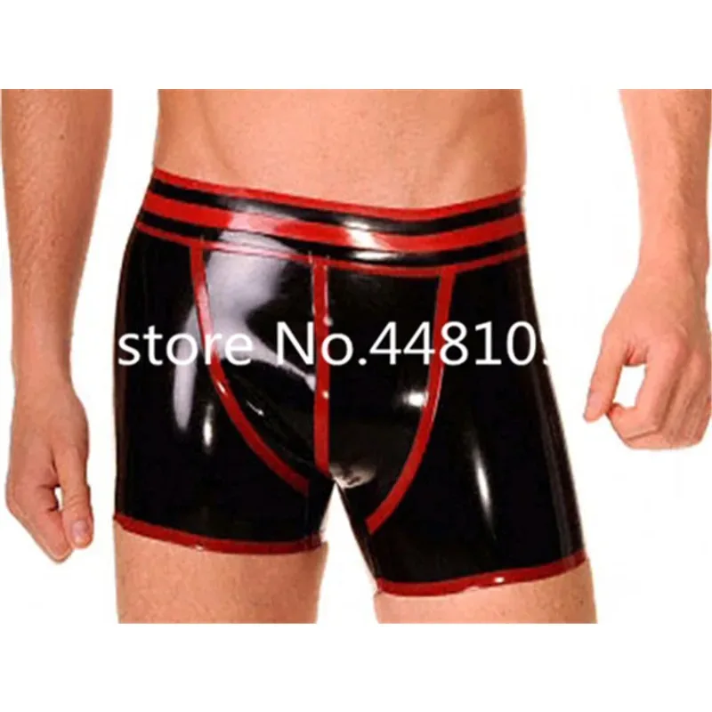 Fashion Black Latex Rubber Boxer Panties With Red Trim Club Wear Underwear Shorts