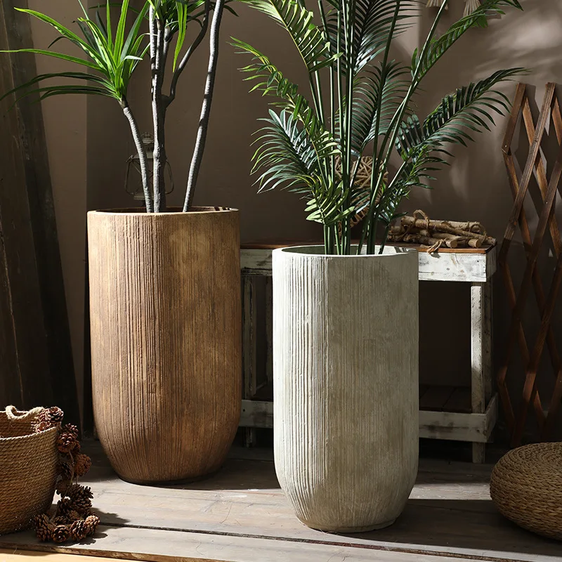 Nordic Flower Pot Extra Large Size Magnesium Mud Material Living Room Floor Retro Green Plants Planting Trees High And Deep Flow