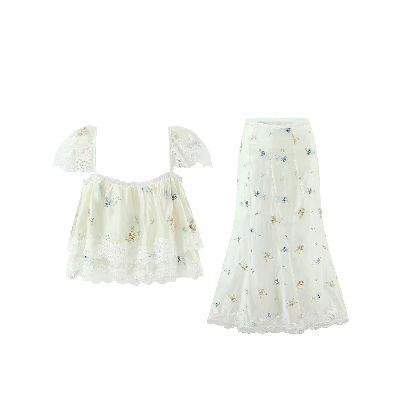 

Faionable Lace Embroidery Flower ter Top Skirt Women's Summer Casual Loose Fit ort Svel Gown by Z