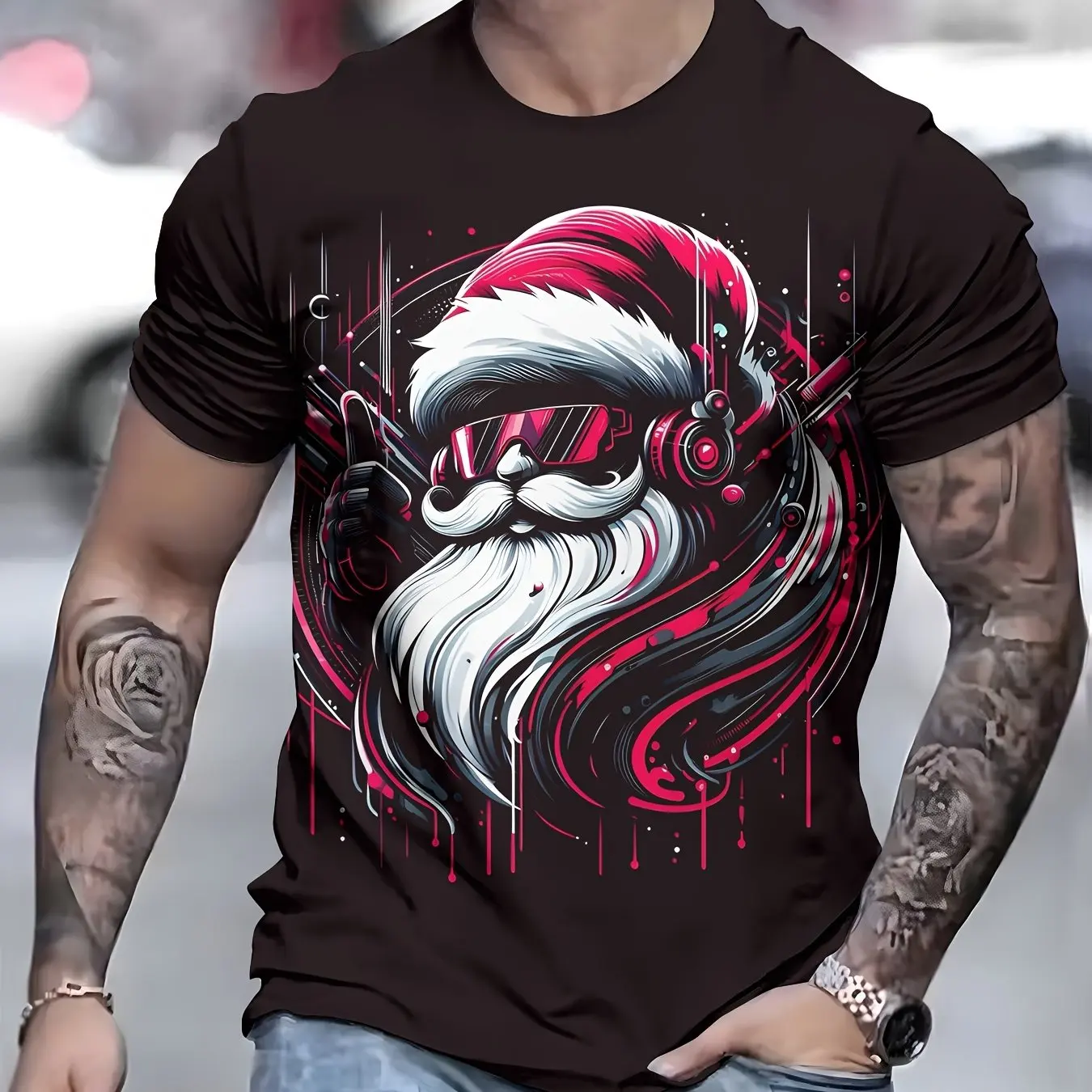 

Мужская футболка с забавным принтом Санта-Клауса, рождественские футболки, топы с короткими рукавами, модная повседневная уличная футболка большого размера, мужская одежда