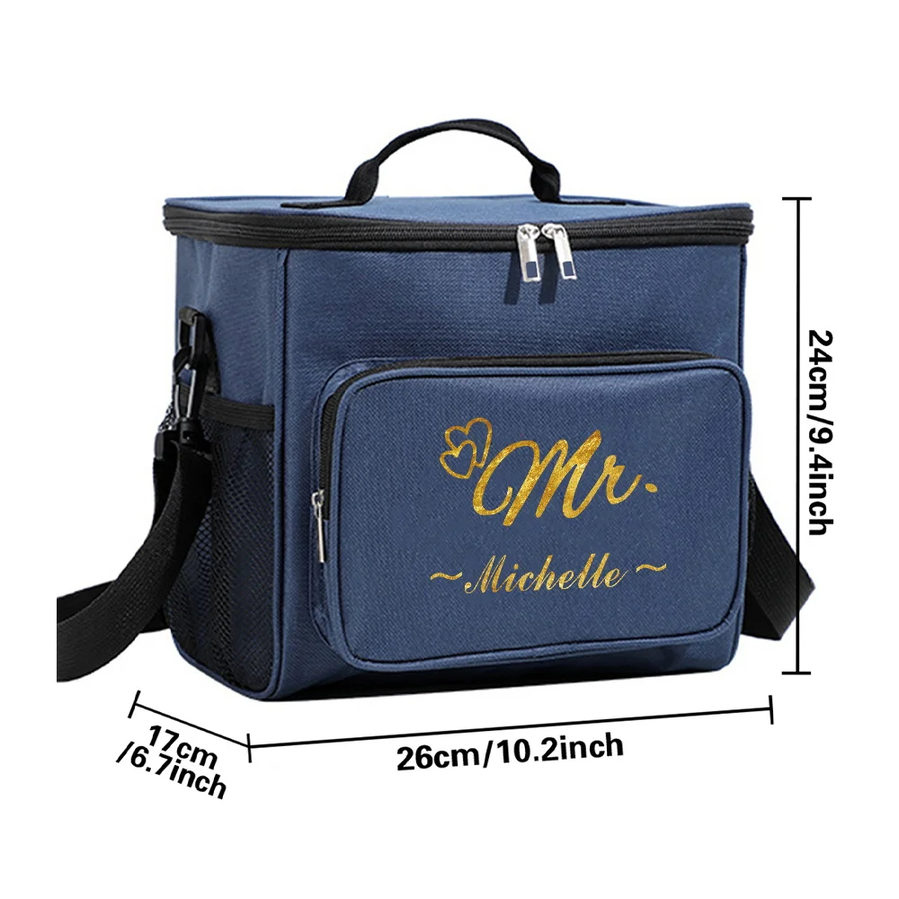 Customized Name Blue Lunch Bag Lunch Box Insulated Handbag Waterproof Camping Storage Box Refrigerated Food Storage Box
