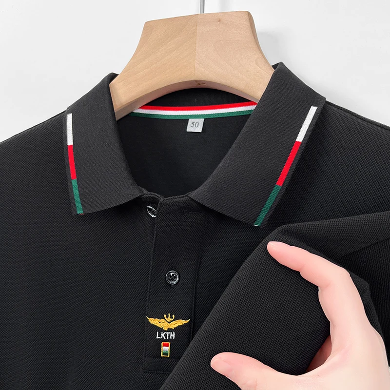 

Light luxury embroidered long sleeved T-shirt men's business casual top spring and autumn new style 100% cotton brand polo shirt