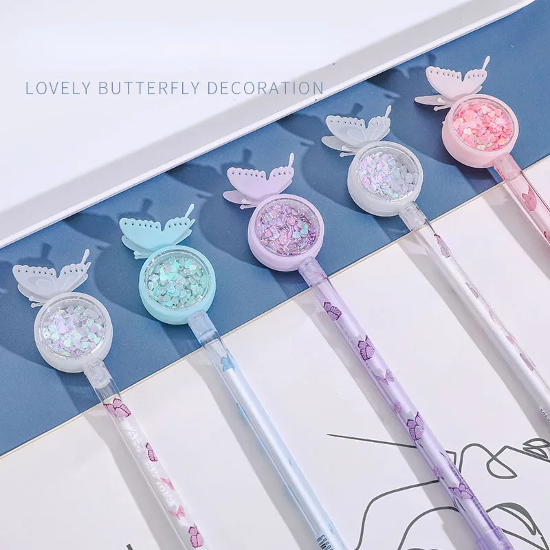 12 Pcs Girly Heart Sequin Butterfly Gel Pens Set for Students - Cute and Creative Signature Writing Pens for Stationery Lovers