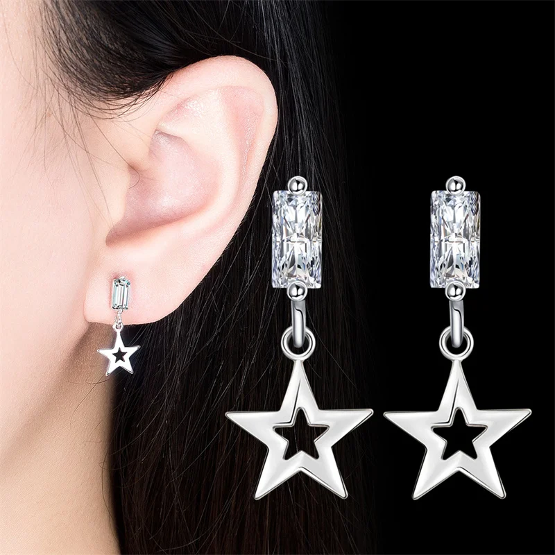 

925 sterling silver earrings for Ladies Pentagram rectangular diamond stud earrings Earrings Charm wedding party gift jewelry