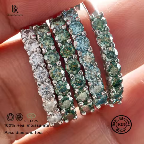 0.7CT D Color VVS1 EX Round Moissanite Ring 925 Sterling Silver Eternity Ring Women Engagement Wedding Luxury Band
