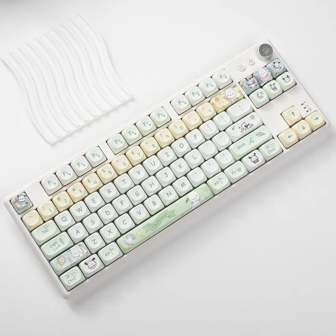 Pastel Cream White Pochacco Keycaps Set Sanrio Cartoon Pbt Keycaps for Mechanical Gaming Keyboard Birthday Gift for Girls Gamers view 3
