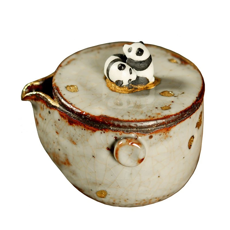 Handmade Shino Panda Treasure Bottle Hand Grab Pot Takayoshi Firewood Burning Kung Fu Tea Set Open Film Raising Line Cover Bowl