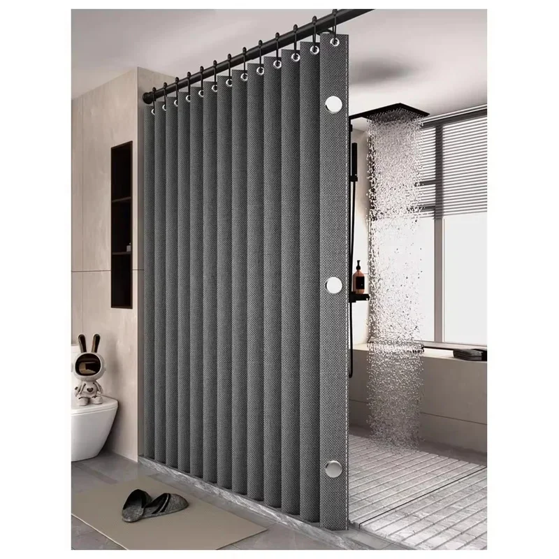 Rideau de Douche Magnétique Pliable en Lin Imperméable pour Douche à l'Italienne - Tringle Réglable Non Incluse
