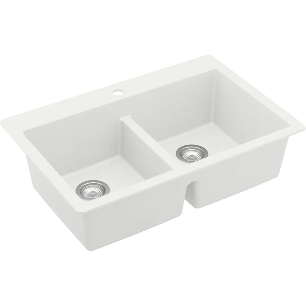 

Karran QT-810 33" Top Mount Double Equal Bowl Quartz Kitchen Sink in White