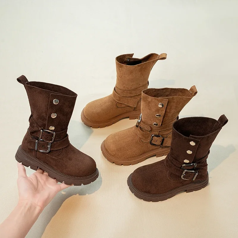 

Girls Fashion Boots Korean Style Versatile Kids Short Boots Soft Bottom Casual 2025 Autumn New Children Leather Boots Non-slip