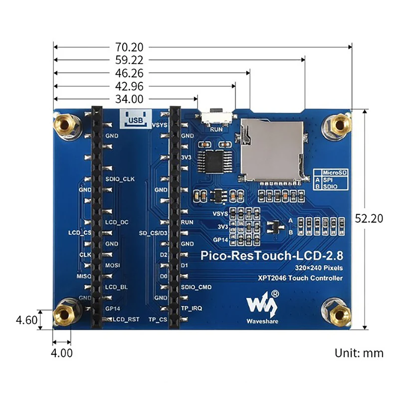 

Waveshare для Raspberry Pi Pico 2,8-дюймовый дисплей 262K цветной ЖК-модуль 320X240 пикселей SPI связь резистивный контактный экран