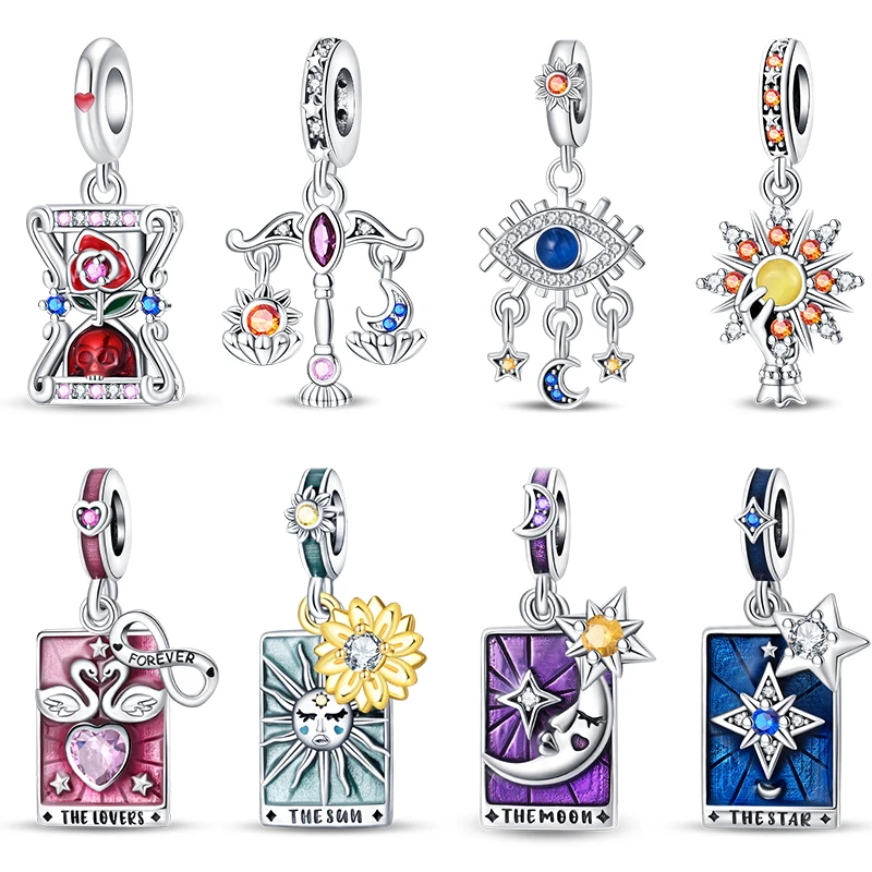 New 925 Silver Plated Lovers Moon Star Sun Magic Tarot Charms Beads Fit Pandora 925 Original Bracelets DIY Birthday Jewelry Gift