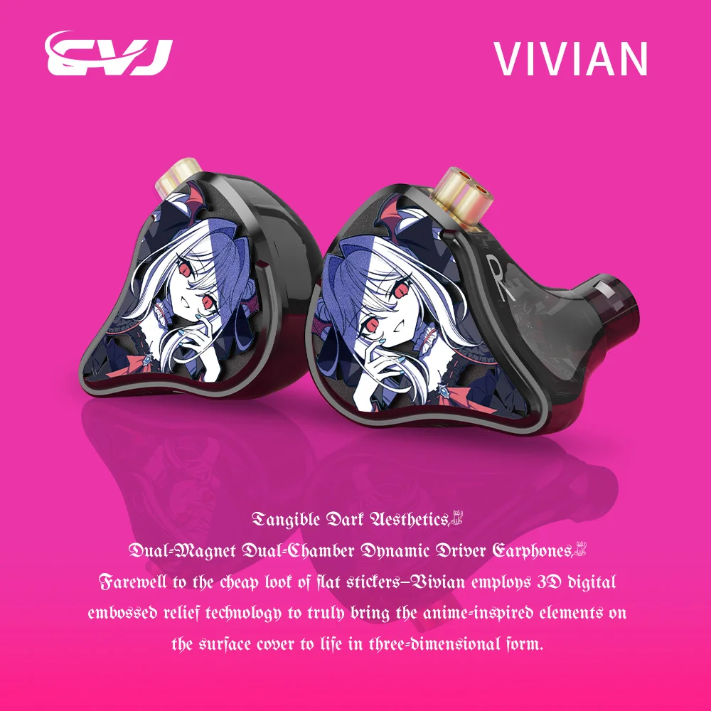 CVJ Vivian Auricolari In-Ear Driver da 10 mm Punchy Bass Clear Voice Cavo staccabile a 2 pin da 0,78 mm Comodo da indossare