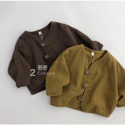 Chaqueta de algodón y cáñamo Retro para niños, ropa de bebé artística coreana para primavera y otoño