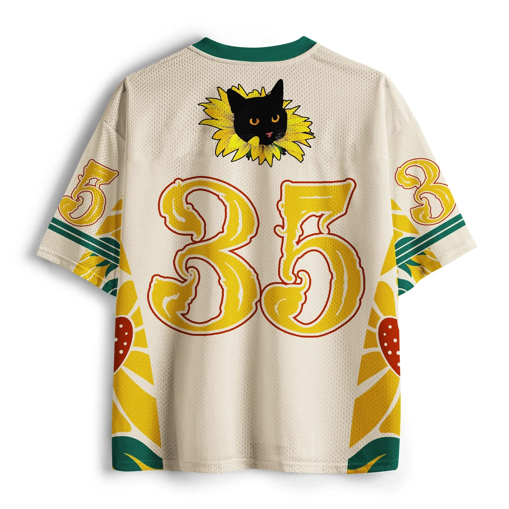 2026 Summer New Japanese Fun Black Cat Sunflower Casual Sports V-neck Short Sleeve 3D Printed T-shirt Fashion Y2K Loose Top