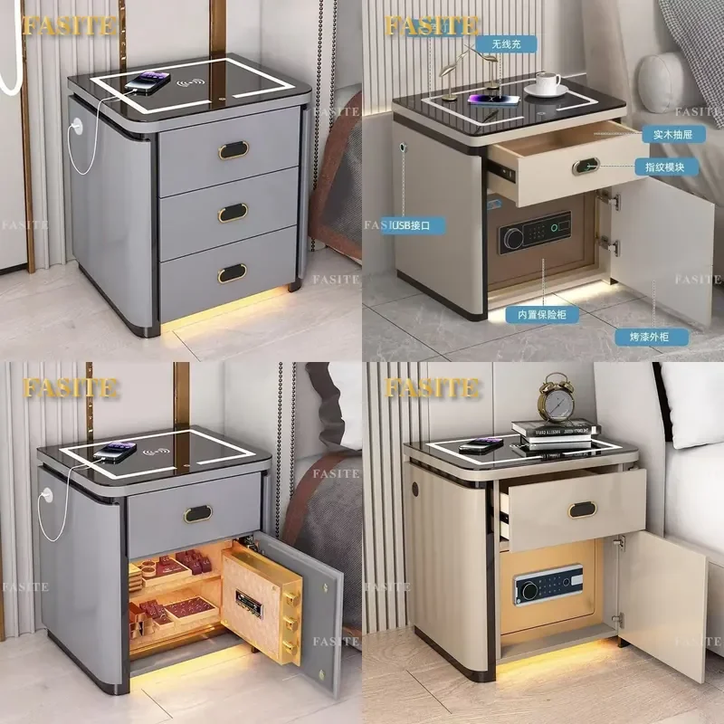 For Smart Bedside Table Integrated Wireless Charging Audio Fingerprint Safe Multi Function Household Furniture Modern Bedroom