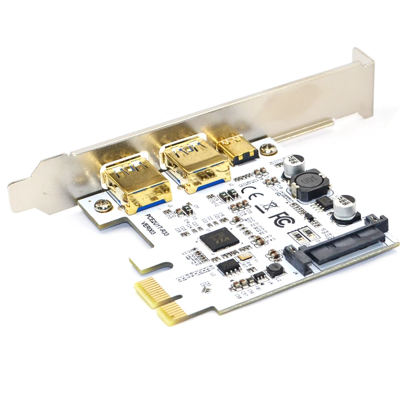 USB 3.1 PCI-Express Card 1พอร์ตพลิกกลับได้ Type-C + พอร์ต USB 3.0 2พอร์ต SATA 15Pin การเชื่อมต่อ Gen 2 10Gbps เพิ่มในไรเซอร์การ์ดการ์ด