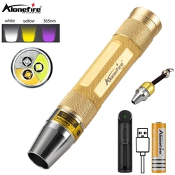 3-in-1 White Yellow UV 365nm LED Flashlight Jewelry Jade Stone Invisible Marker Ore Money Scorpion Fluorescence Detection Light