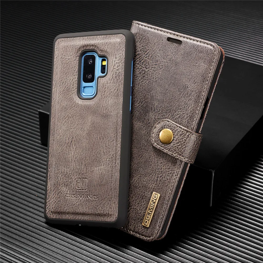 DG.Ming Cowhide Leather Bifold Wallet Case For Samsung Galaxy S9 Plus / S8+ / S7 Edge Stand Cover