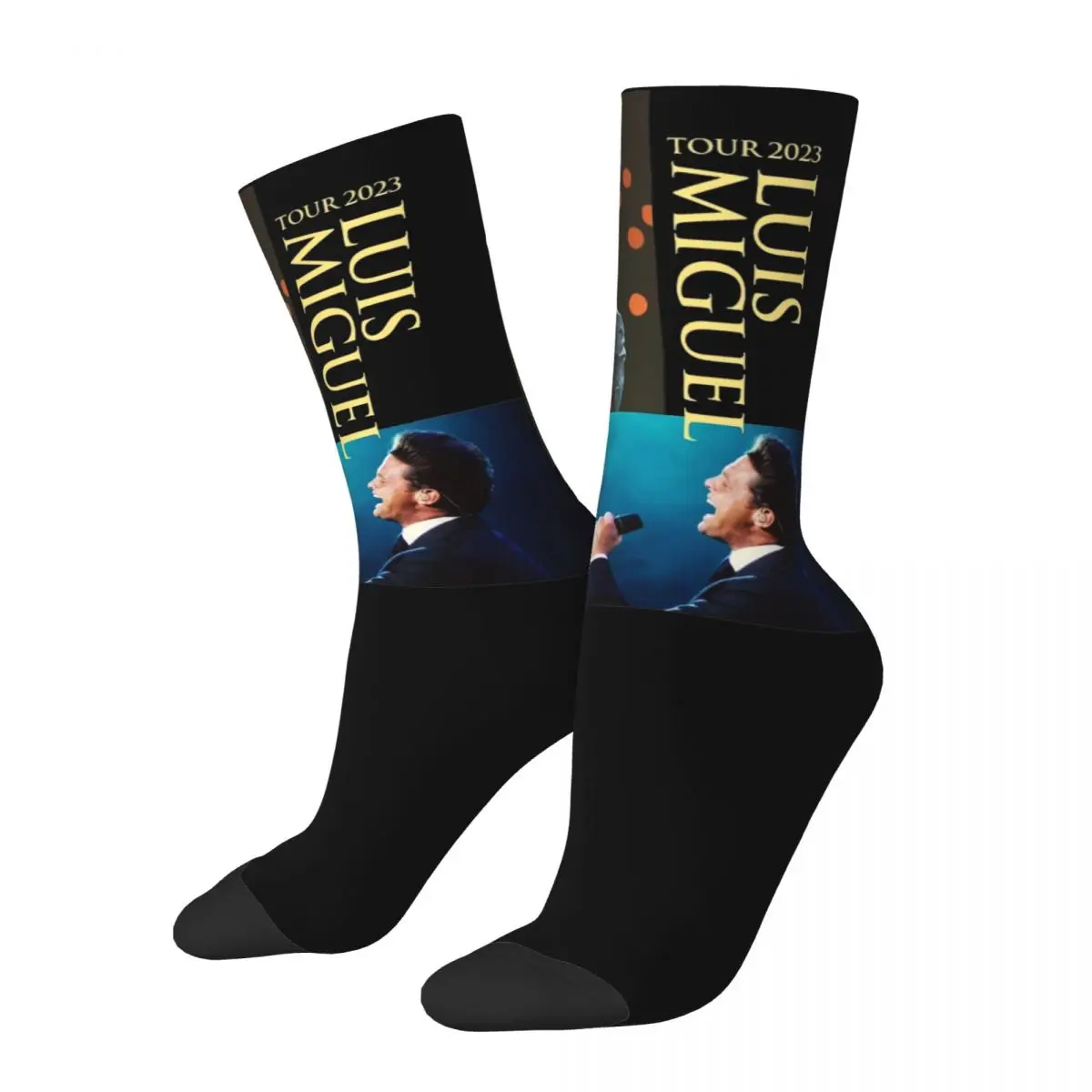 Hip-hop Luis Miguel Tour 2024 Theme Design Print Crew Socks Merch All Seasons El Sol de Mexico Middle Tube Socks Sweat Absorbing