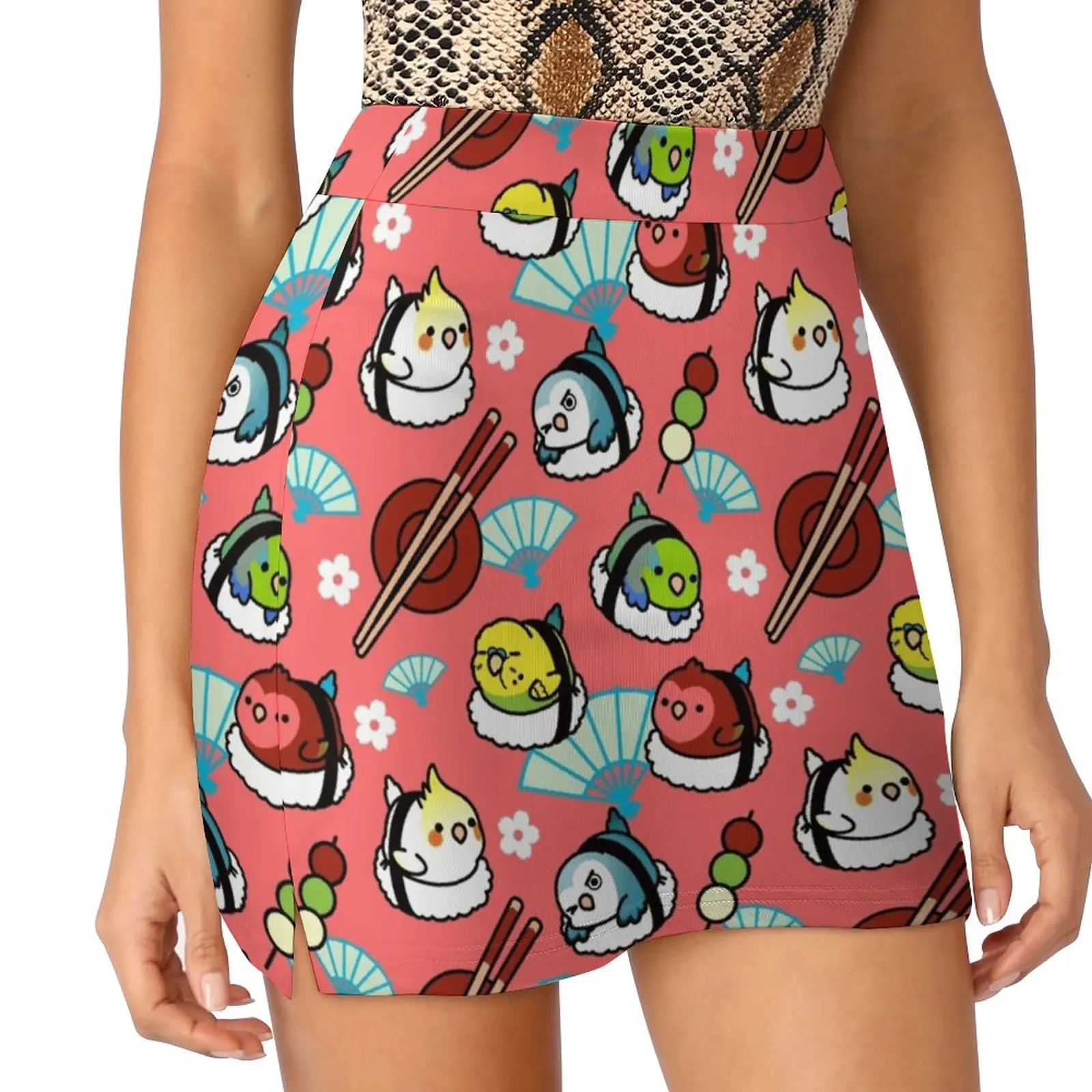 

Sushi Time With Cody The Lovebird & Friends Women's skirt Aesthetic skirts New Fashion Short Skirts Mochi Sushi Nigiri Cute