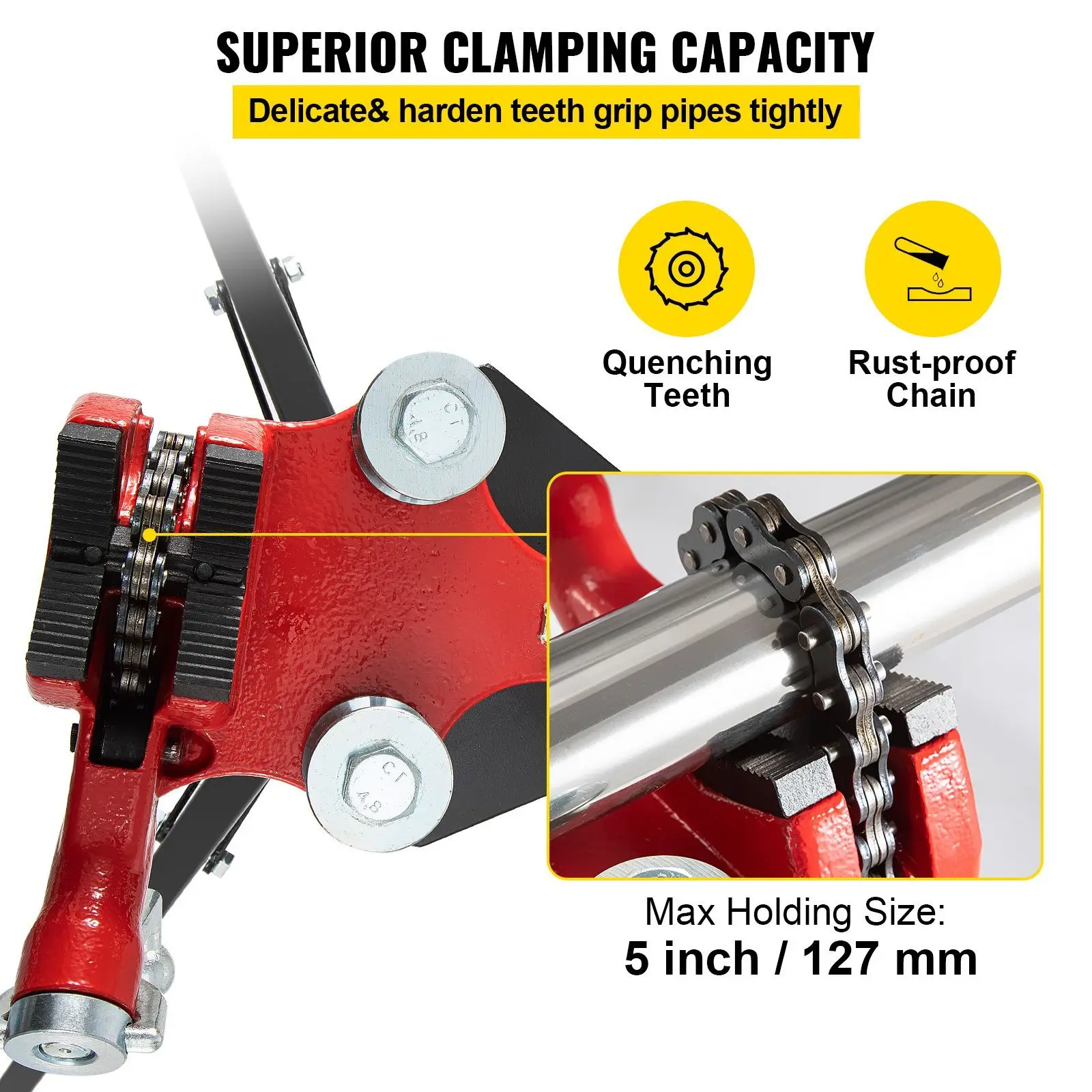 Tripod Pipe Chain Vise, 1/8\"-5\" Pipe Capacity, 36.4' Length Chain Vise Stand with Portable Folding Steel Legs, for Grabbing view 2