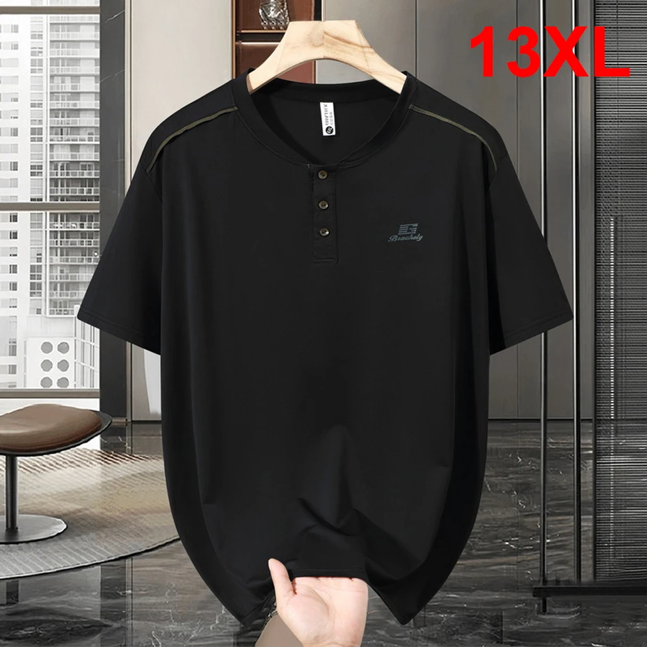 

Мужская футболка с воротником Хенли больших размеров (10XL, 13XL), летняя, с коротким рукавом, модная повседневная, большие размеры 13XL