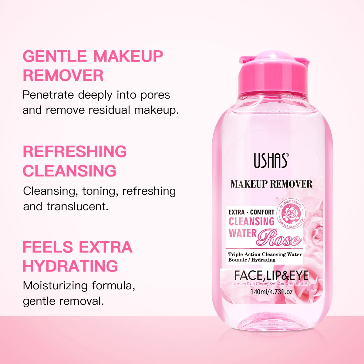 USHAS Makeup Remover Cleaning Water Moisturizing Gentle Soothing Sensitive Facial Makeup Remover Soft Makeup Remover