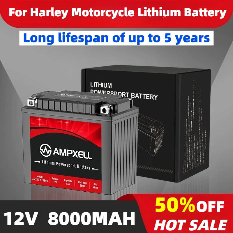 12V 8000mAh 96Wh AMX12-ST080B Motorcycle Lithium Battery + BMS For Harley 883 1200 X38 X48 V72 X72 Street 750 Sportster 1250S