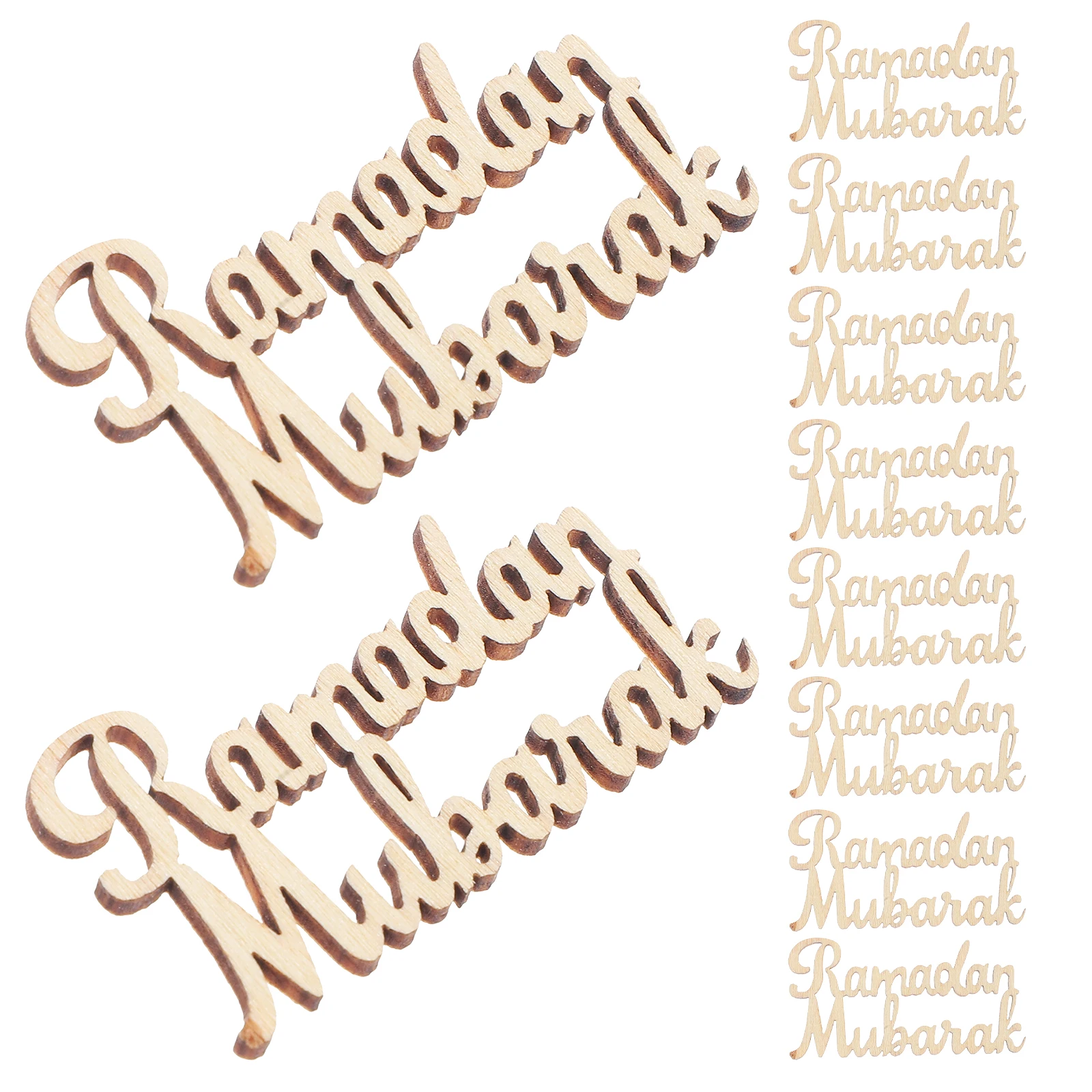 

15pcs Ramadan Mubarak Wood Piece Decor Scene Prop Wood Piece for Lesser Bairam Festival Party Gathering