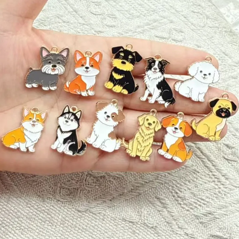 10 piezas de dijes de metal de aleación con diseño de cachorro de dibujos animados para la fabricación de joyas, collares, pulseras, pendientes, llaveros y accesorios DIY