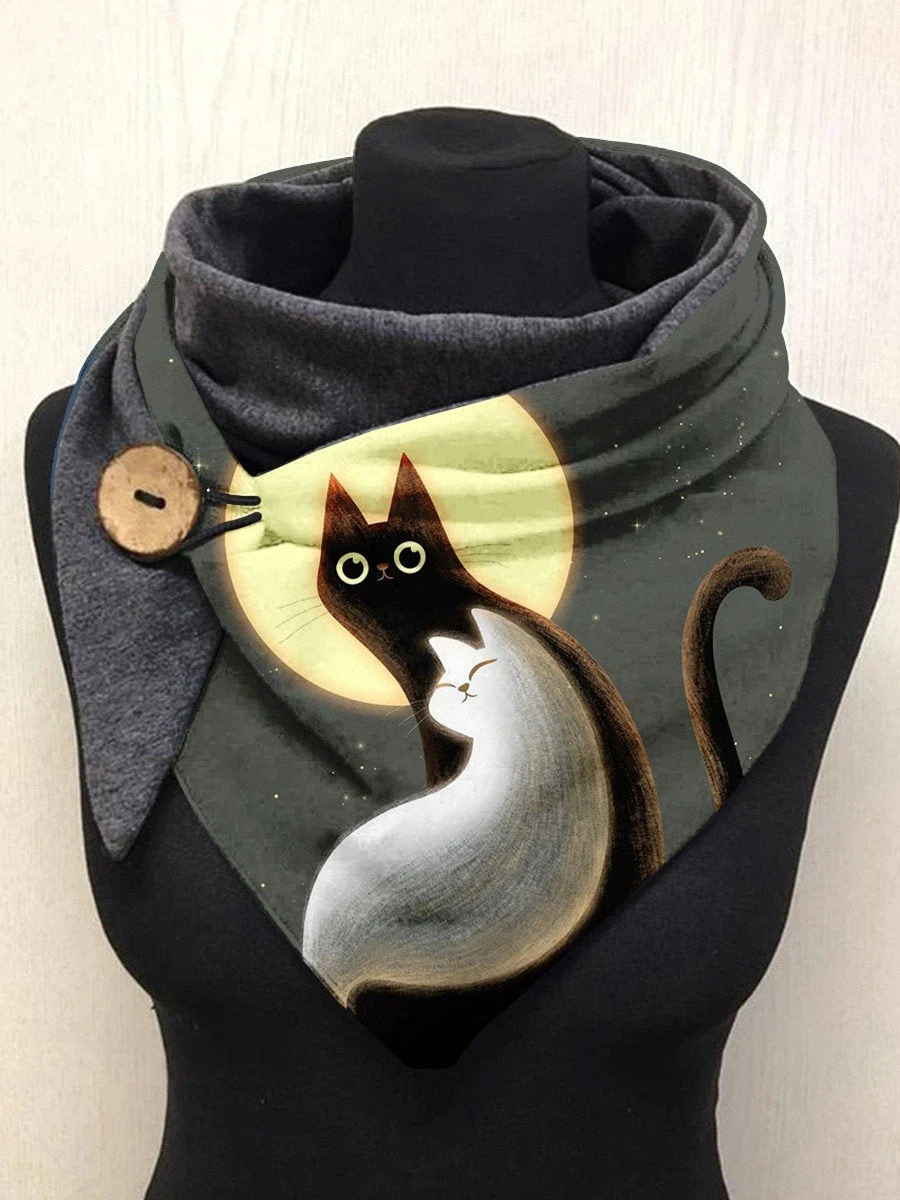 

Cat Star Moon Print Warm Fleece Casual Scarf And Shawl for Women